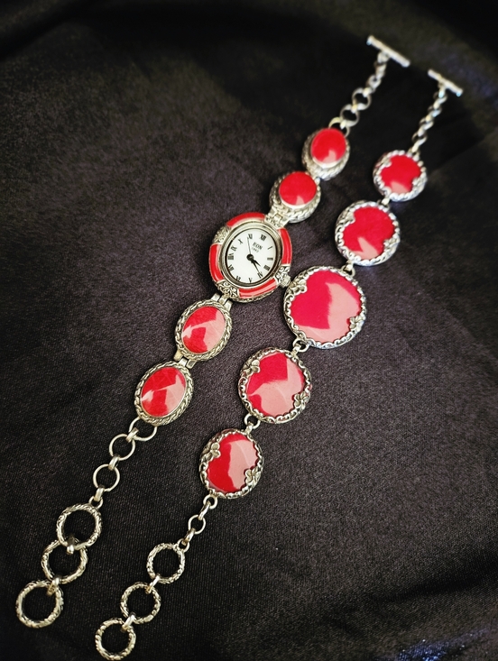 EON 1962 Jewelry - Eon 1962 Set, Sponge Coral Swiss Movement Watch And Bracelet in Sterling Silver